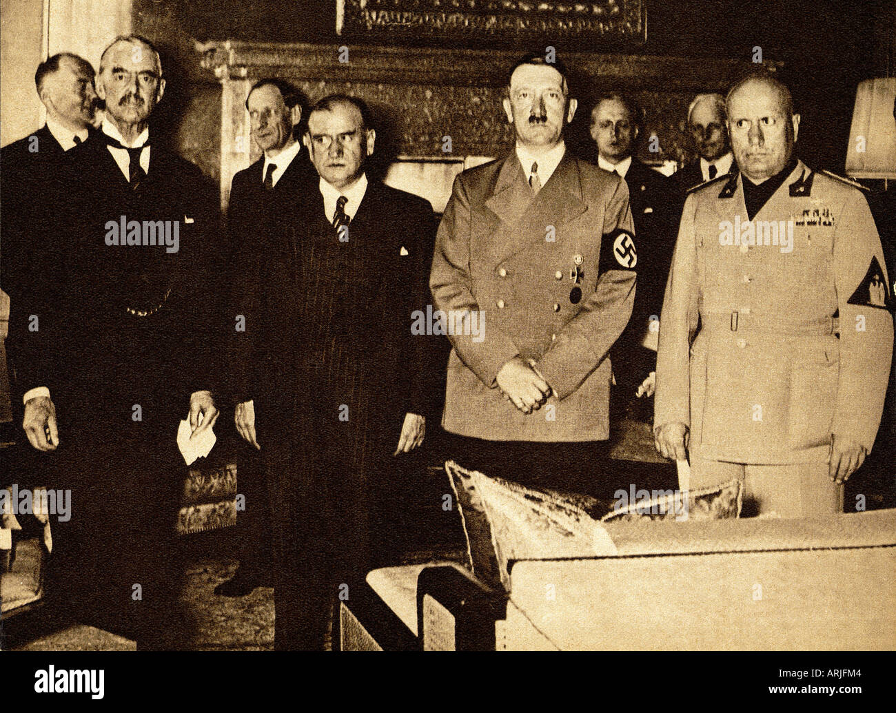 NEVILLE CHAMBERLAIN with Hitler 1939 - see description below Stock Photo
