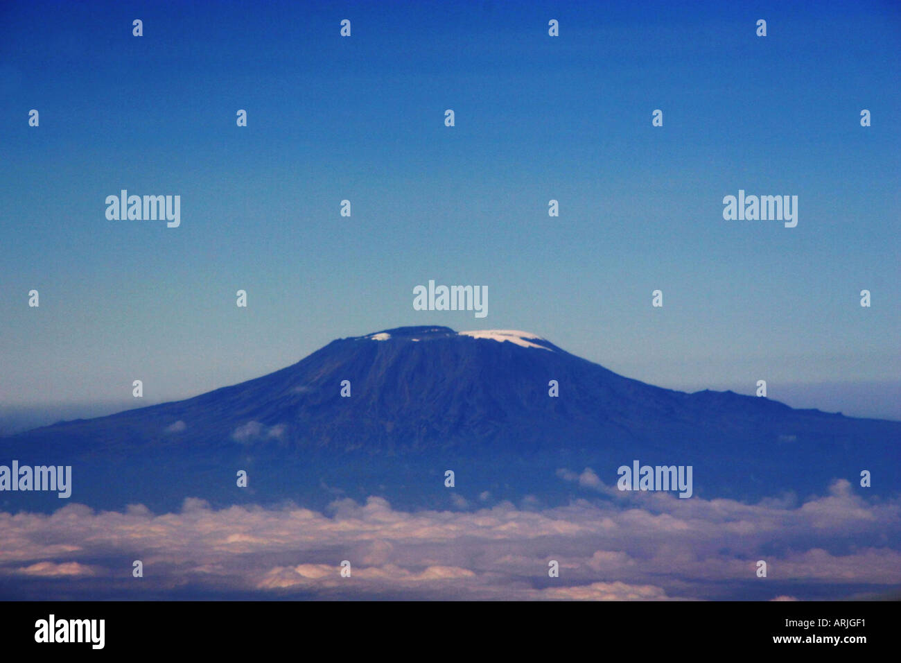 Mount Kilimanjaro 5895m, seen from an aeroplane. Stock Photo