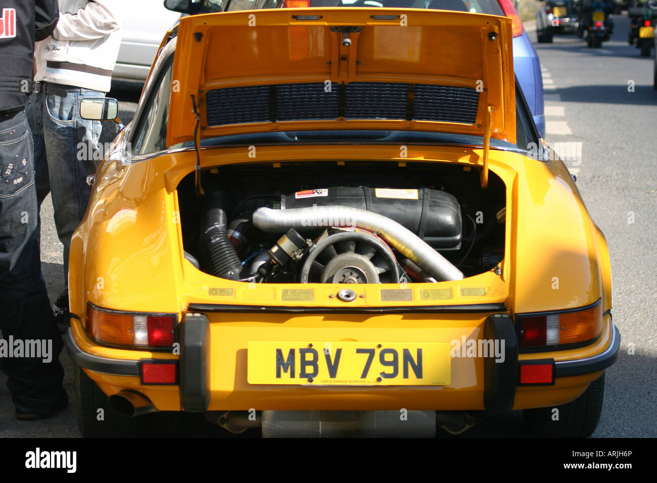 1973 yellow porsche coupe rear engine boot Stock Photo - Alamy