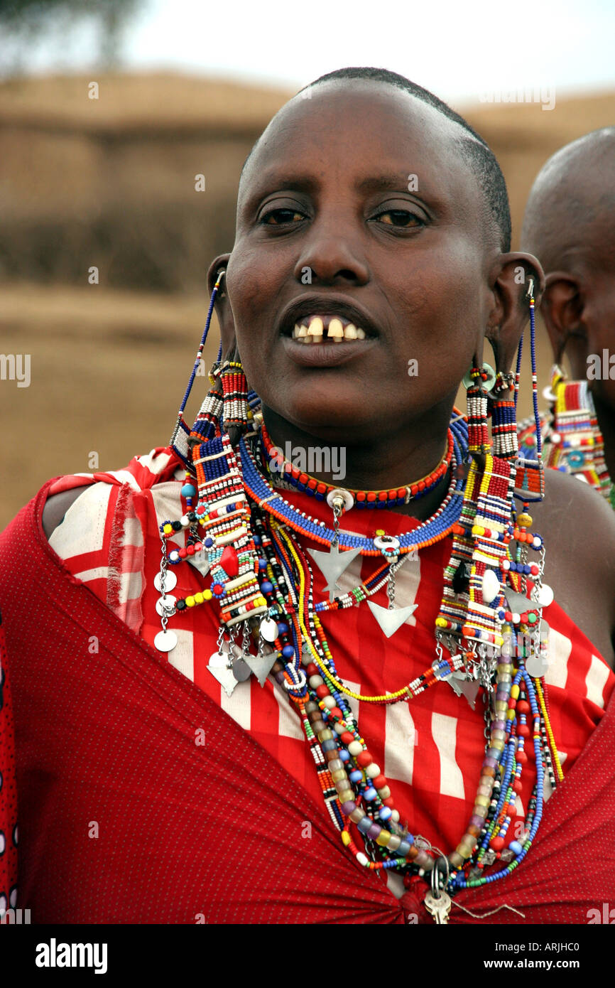 A Maasai woman showing her fabulous earings and necklaces Stock