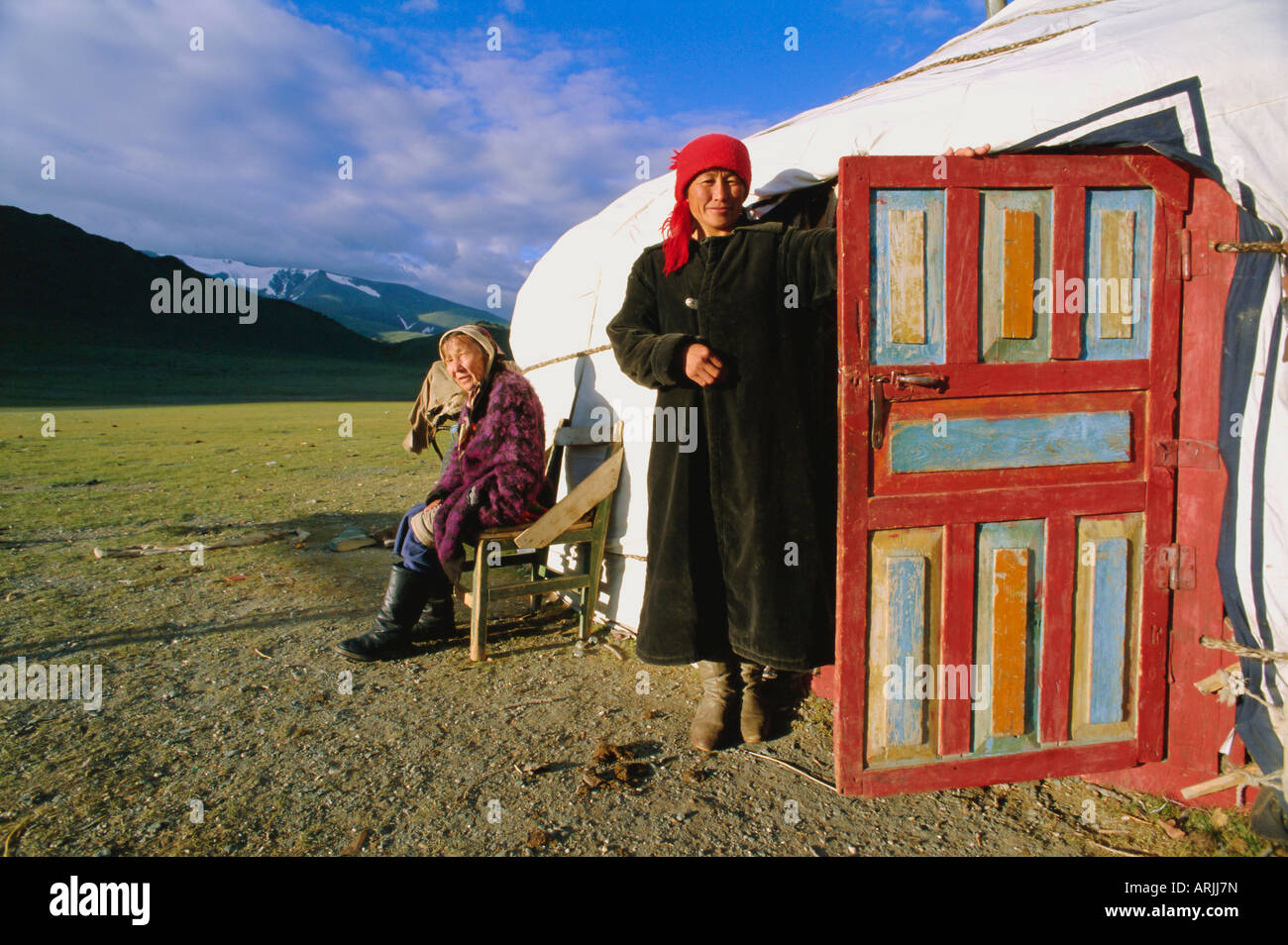 Kazakh encampment, Khovd Gol Valley, Bayan-olgii, Mongolia Stock Photo