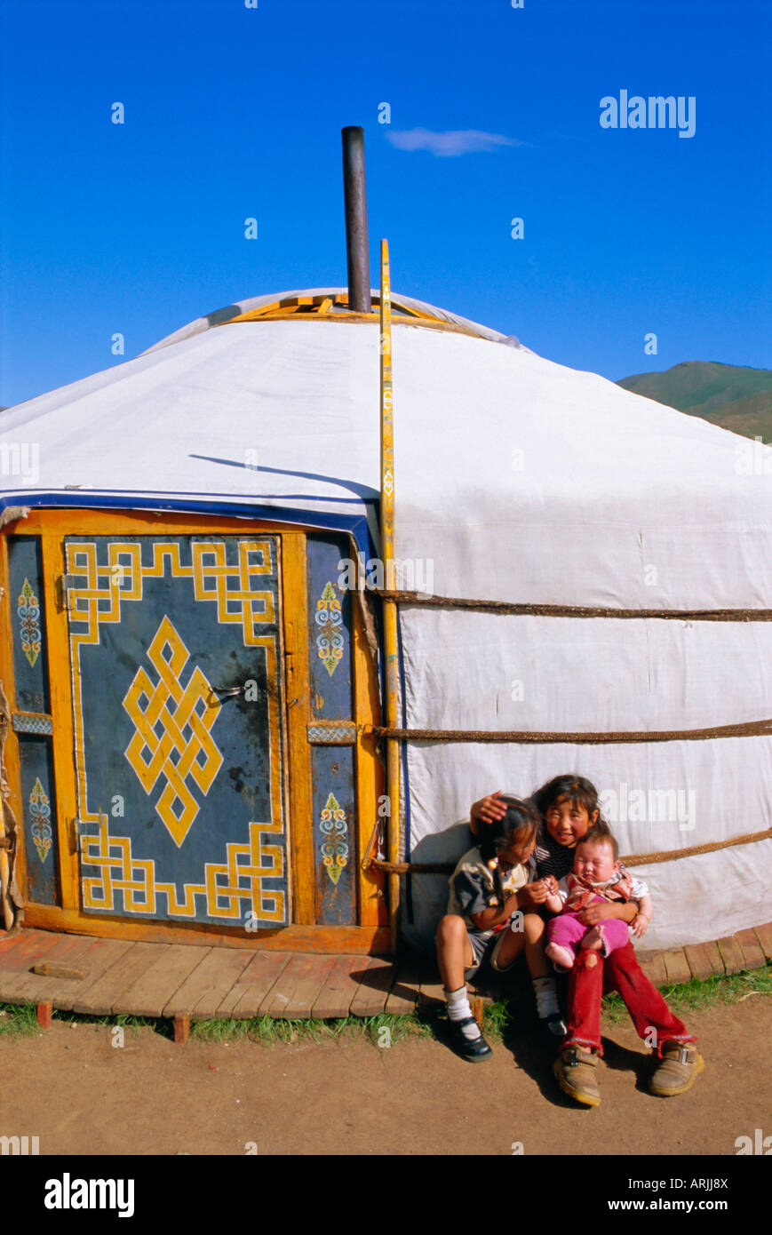 Nomads' encampment, Orkhon Valley, Ovorkhangai, Mongolia Stock Photo