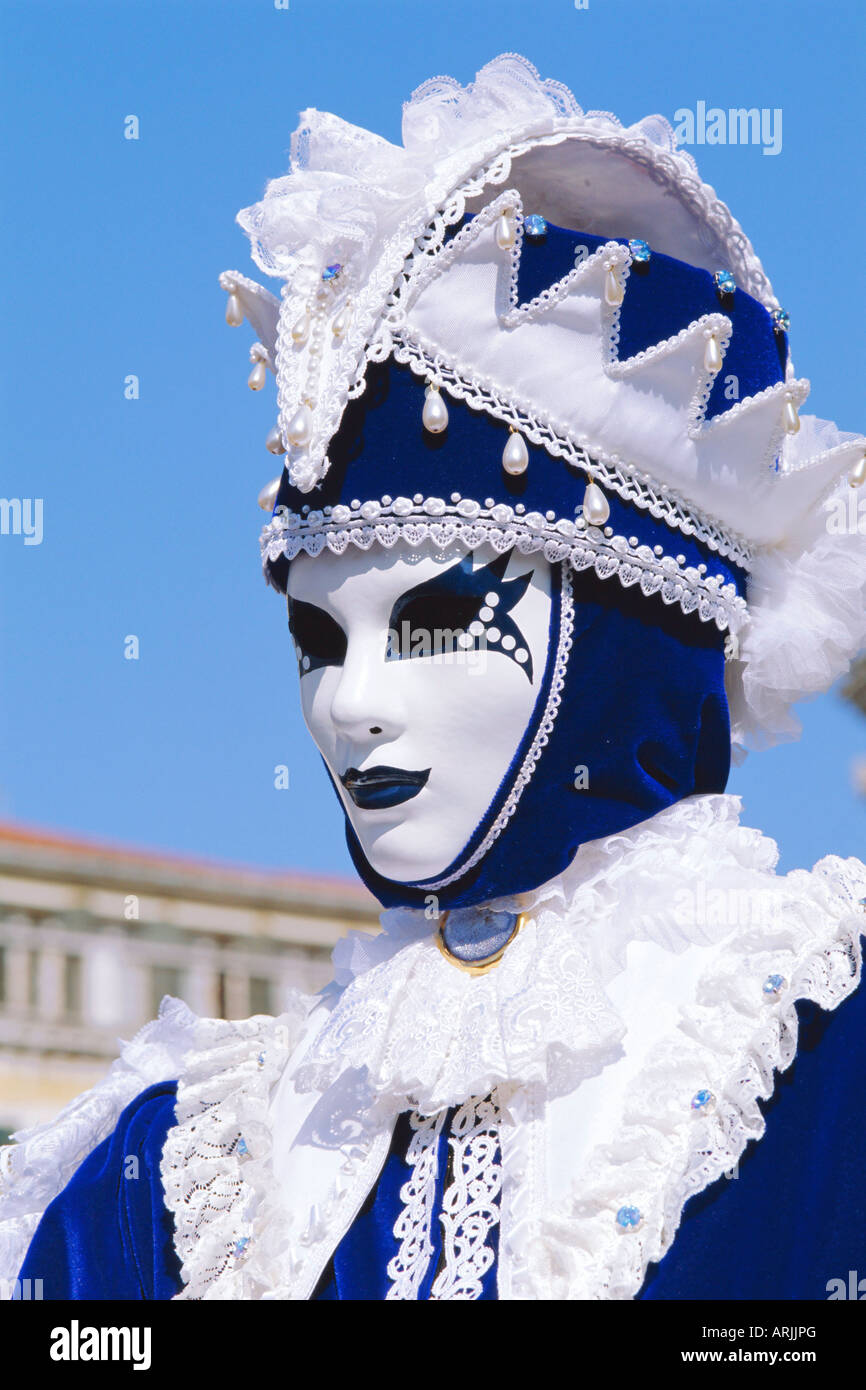 Person wearing masked carnival costume, Venice Carnival, Venice, Veneto, Italy Stock Photo