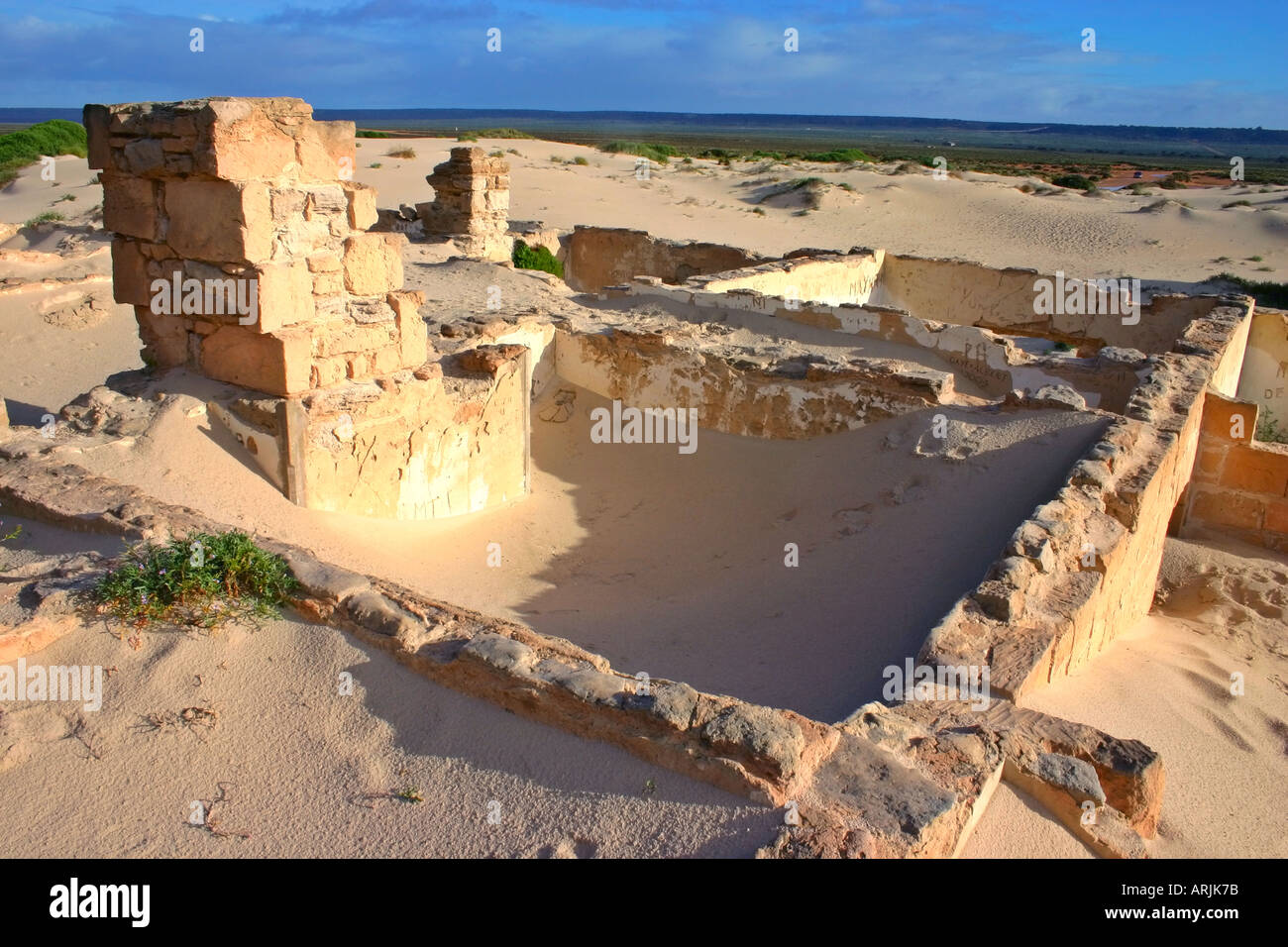 Ruins of Eucla telegraph station built in 1877 being swallowed by sand dunes near the Western Australia South Australia border Stock Photo