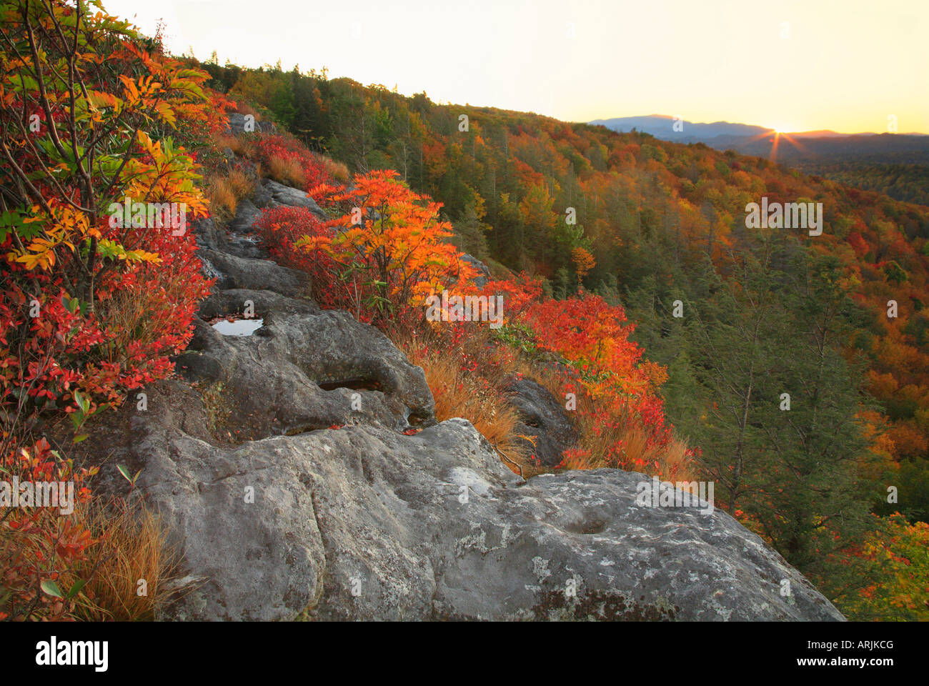 Sunset View from Flat Top, Blue Ridge Parkway, North Carolina, USA Stock Photo