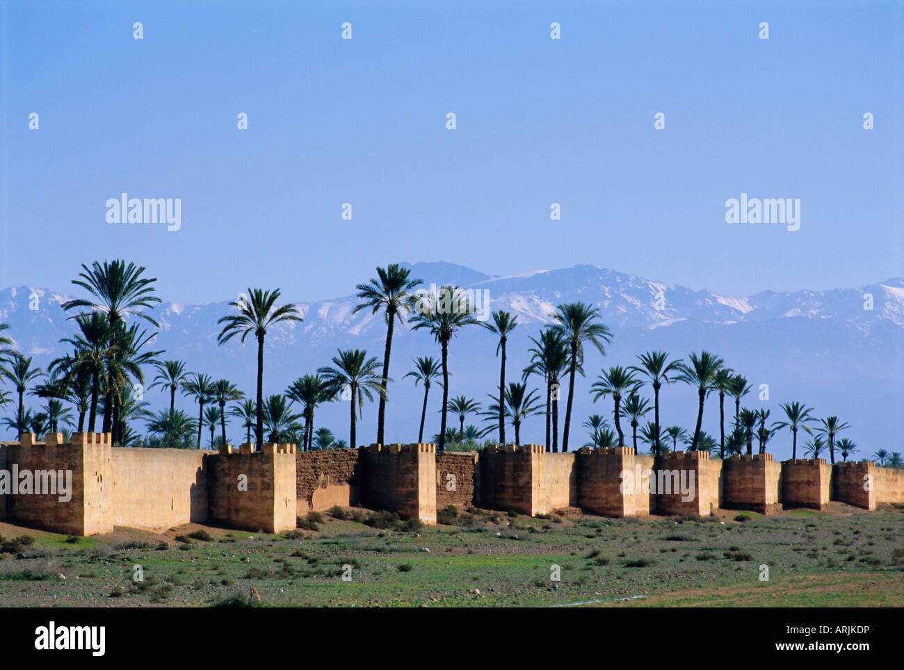 The walls of Marrakech (Marrakesh), High Atlas mountains, Morocco, Africa Stock Photo