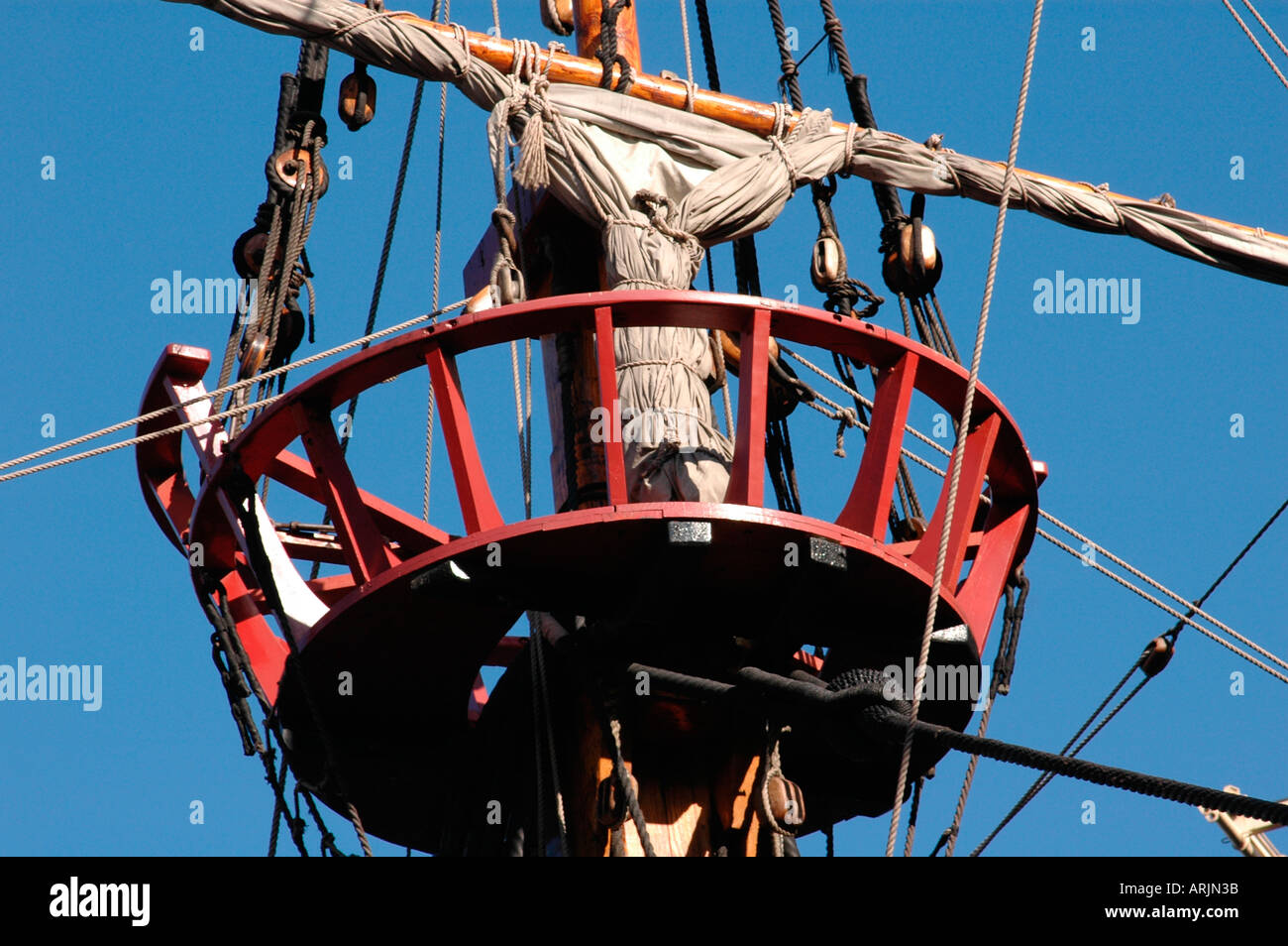 Crow's nest of the Golden Hind Stock Photo
