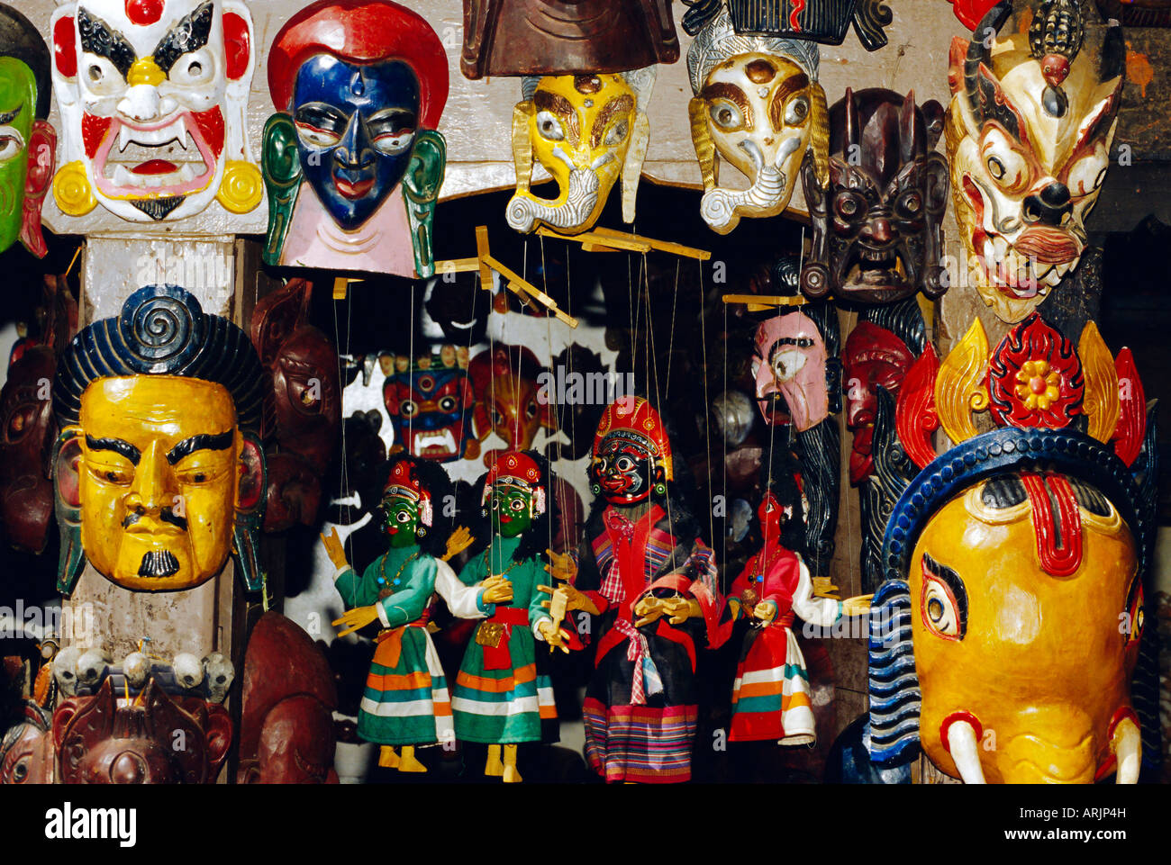 Wooden masks and puppets, Bhaktapur, Nepal Stock Photo Alamy