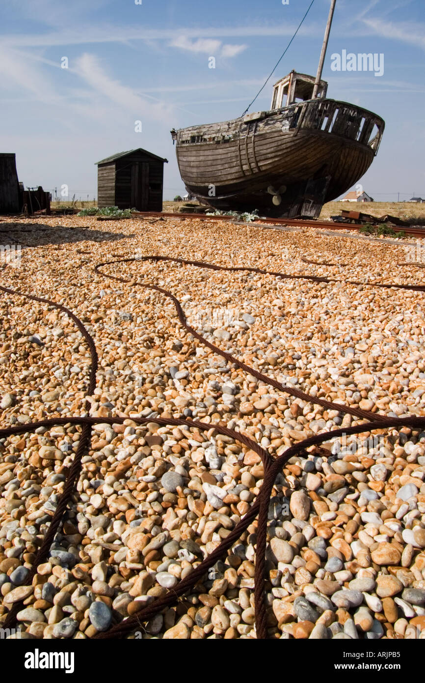 Abandoned Fishing boat Dungeness Beach Kent England Autumn 2005 Stock ...