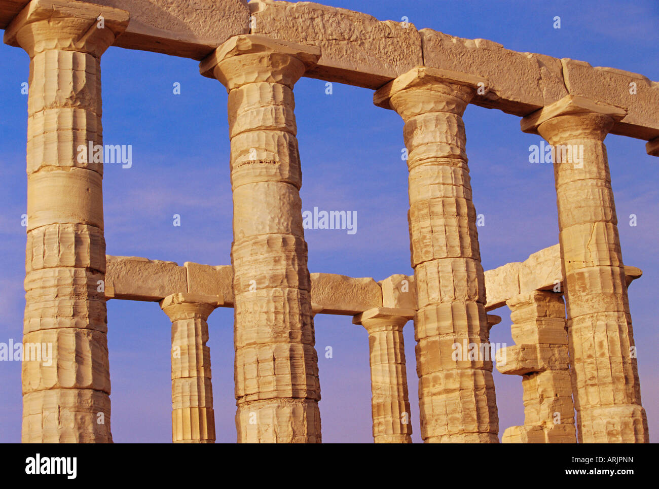 Doric columns of the Temple of Poseidon at Cape Sounion, Athens, Greece Stock Photo