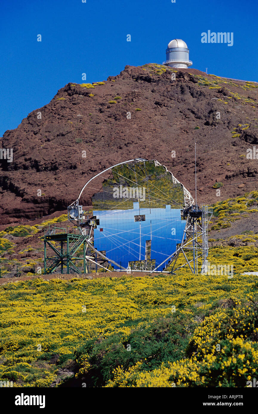 Astrophysic observatory, the most important in Europe, situated near Roque de los Muchachos, La Palma, Canary Islands, Spain Stock Photo