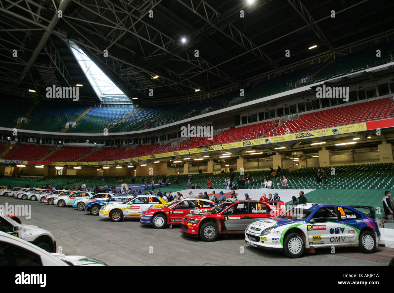 Wales Rally GB 2005 Cars Parked after Finish in Millennium Stadium Cardiff City Centre South