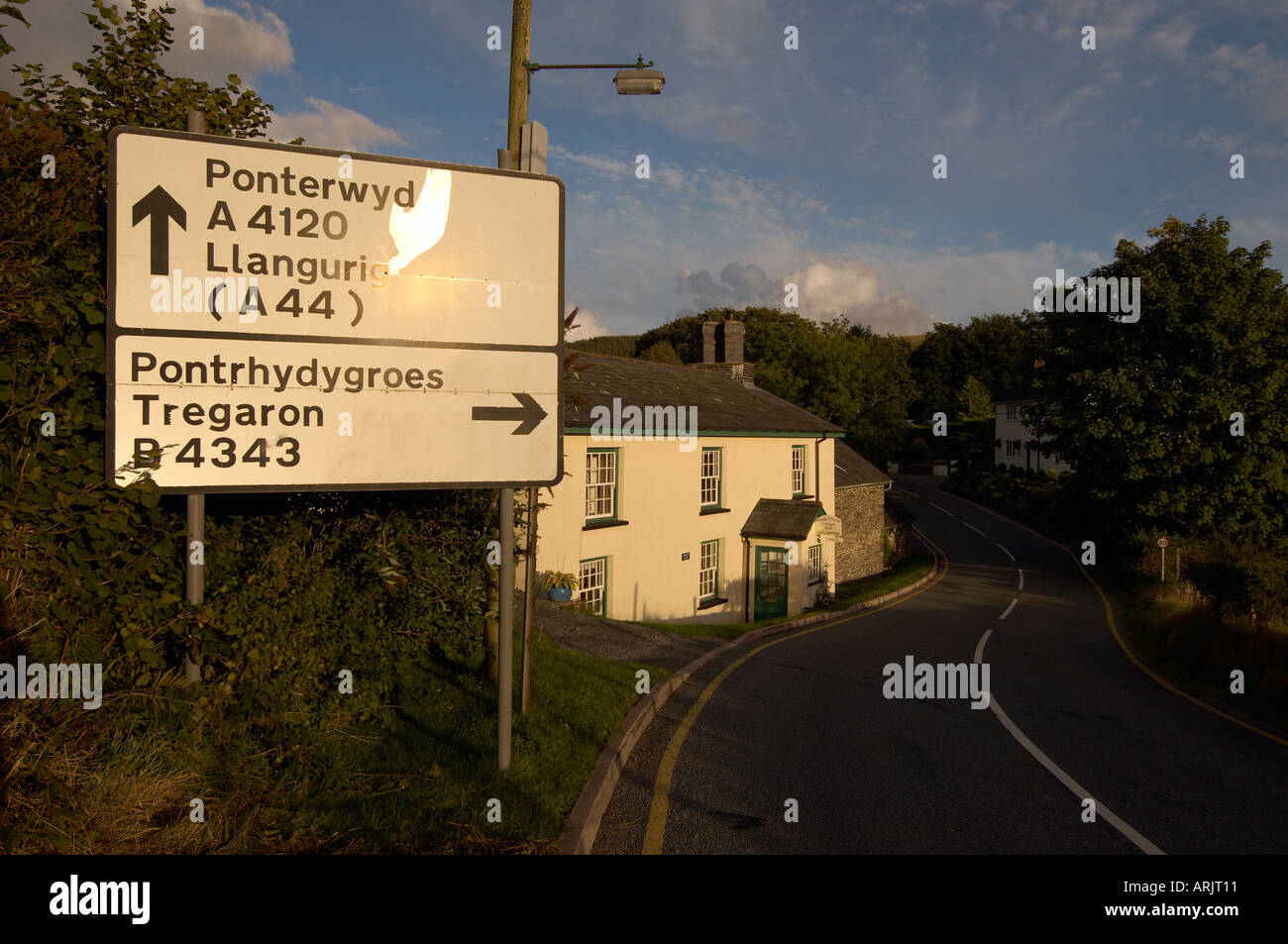 Road Sign Bed and Breakfast House Pontarfynach Ceredigion West Wales Stock Photo