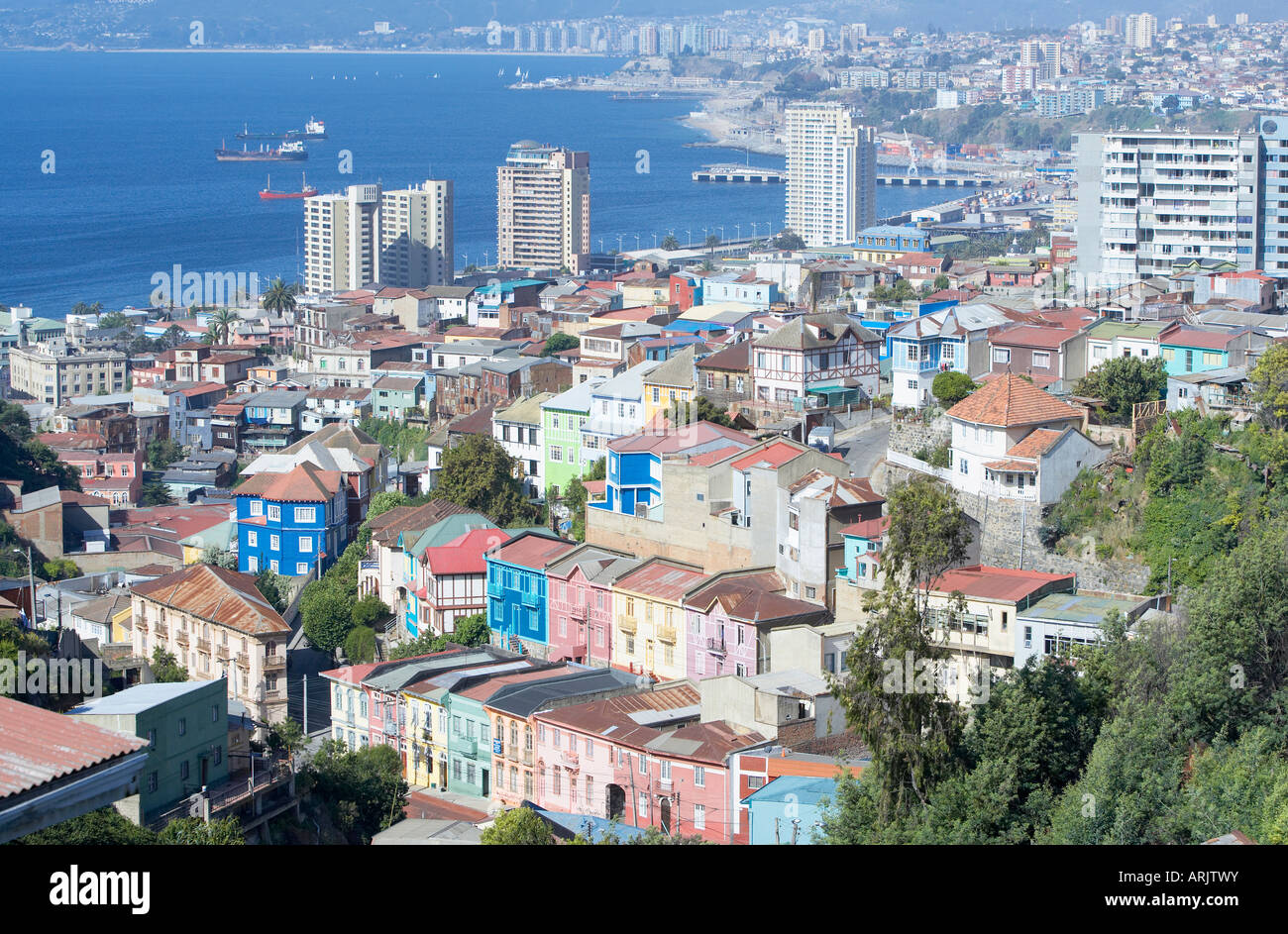 Aerial view of Valparaiso, Valparaiso, Chile, South America Stock Photo