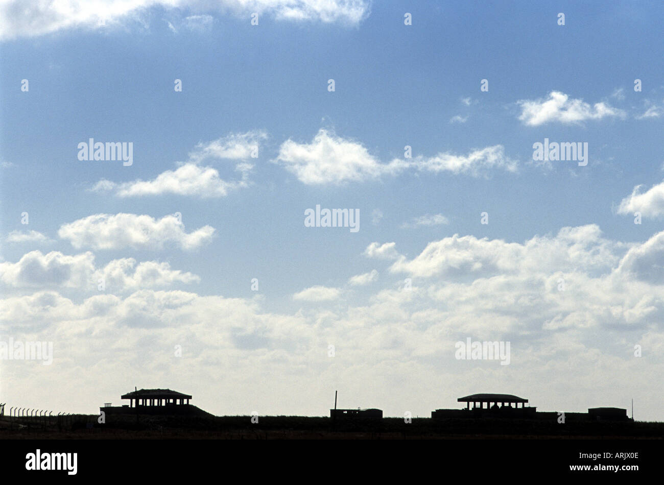 Ministry of Defence test facilities so called 'Pagodas' on Orfordness, Suffolk, UK. Stock Photo
