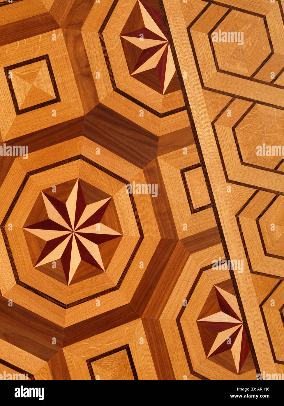 Parquet Hardwood Floor Detail With Very Complex Patterns Stock
