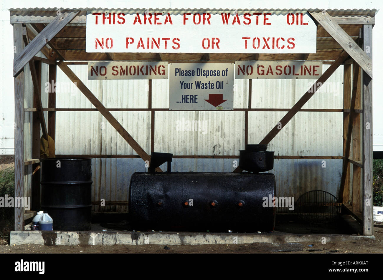 Waste oil disposal center, Southold, New York State, USA Stock Photo