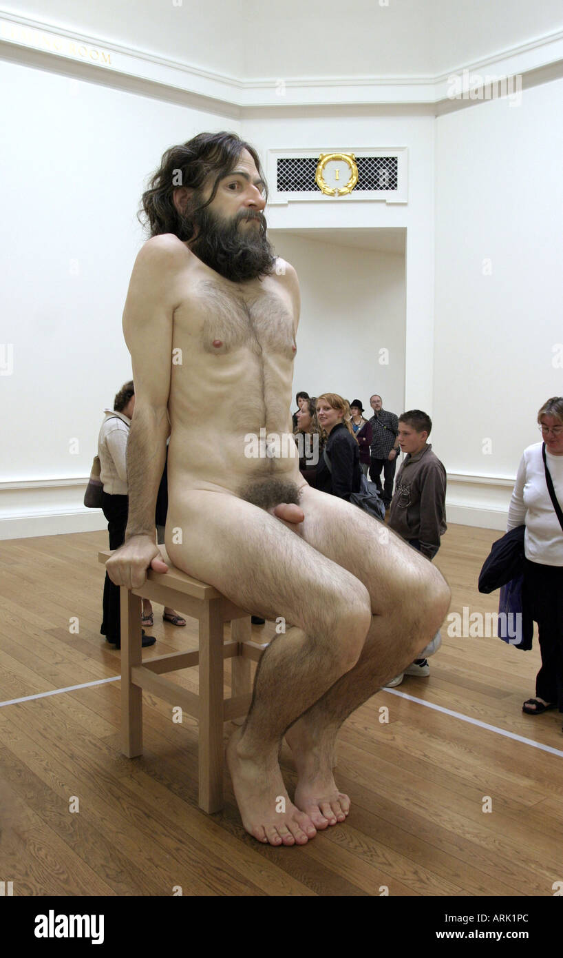 One of Ron Muecks hyper realistic sculptures on show during the festival in Edinburgh Scotland August 2006 Stock Photo