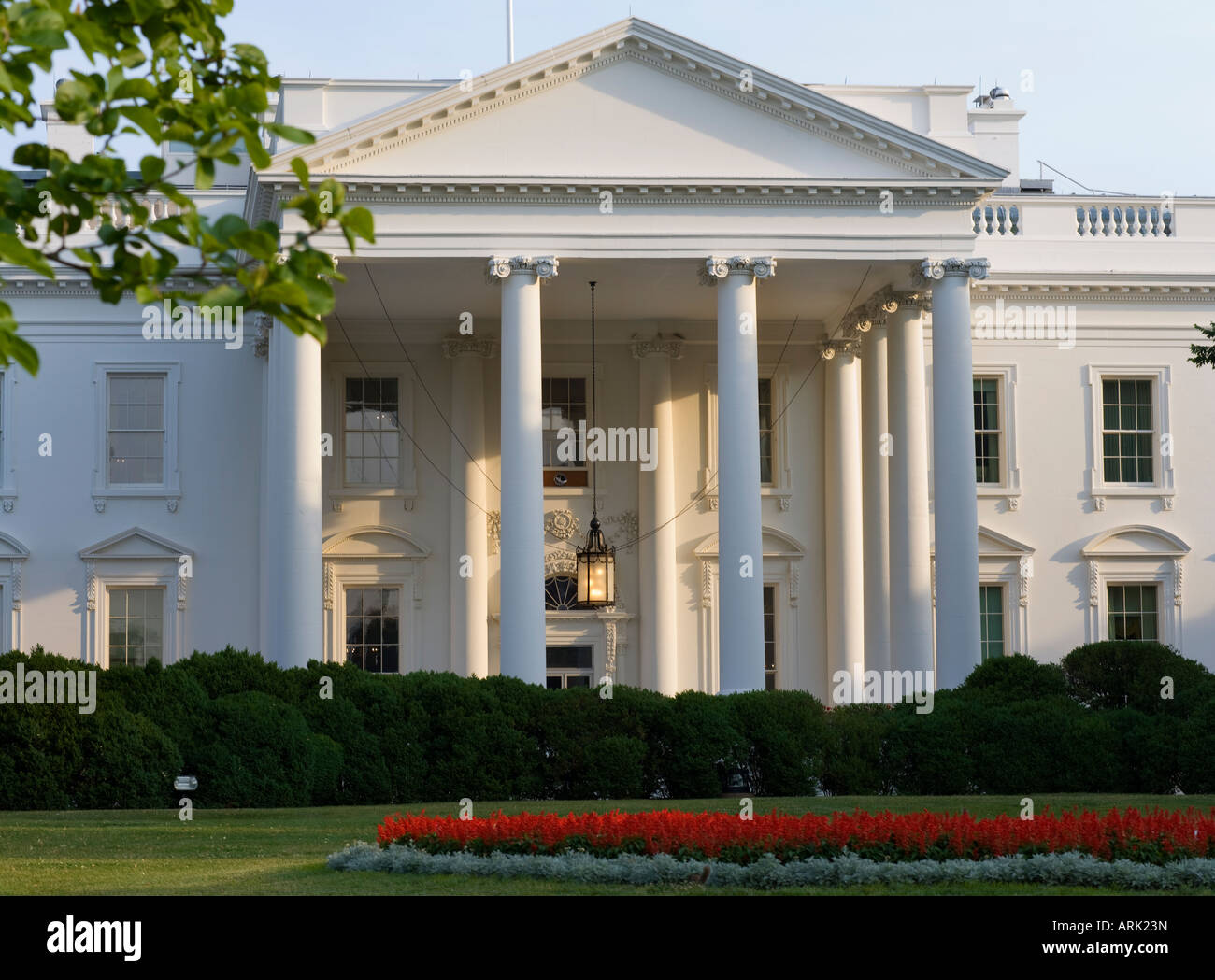 The North Portico of the White House 1600 Pennsylvania Avenue Washington District of Columbia late afternoon. Stock Photo