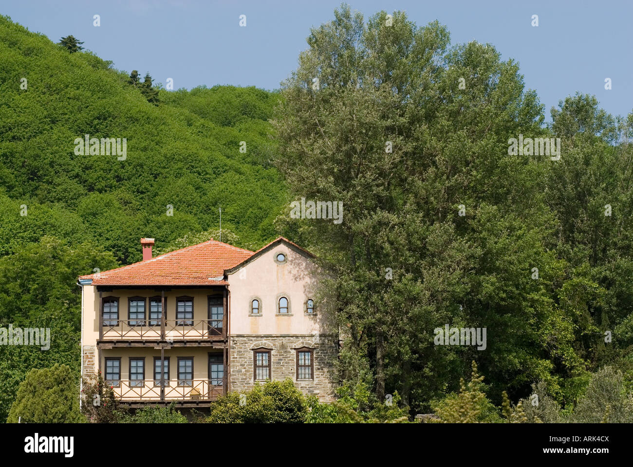 The representative house (konaki) of monastery Saint Paul at Karyes, Mount Athos, Halkidiki, Greece Stock Photo