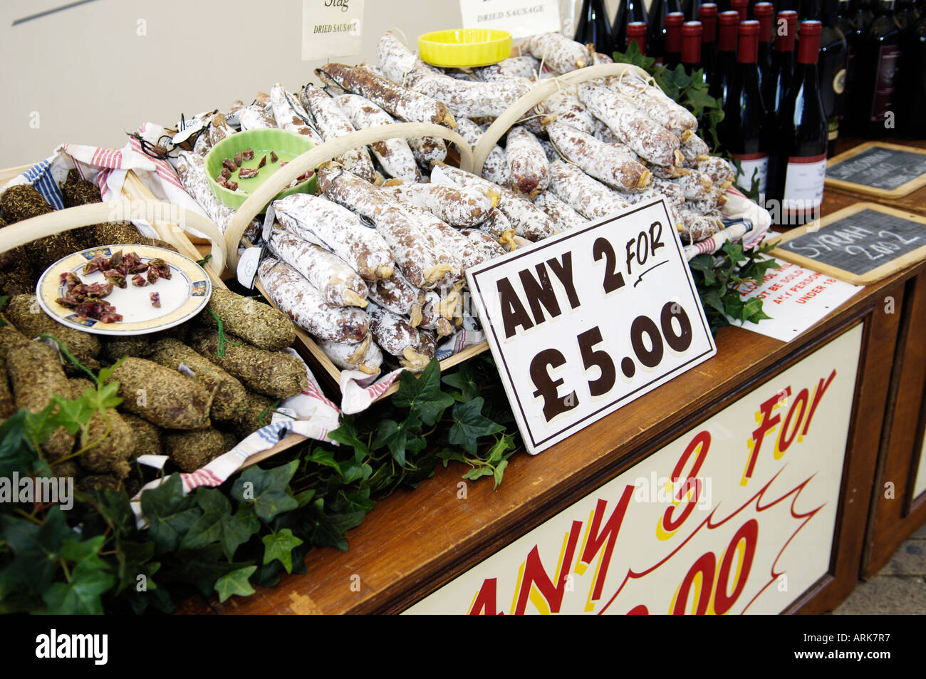 Sausage stall on european market Stock Photo Alamy