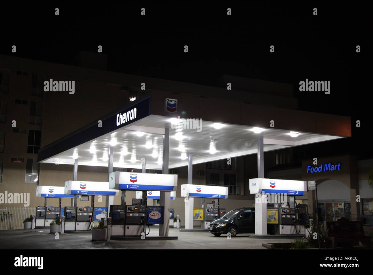 Chevron Gas Station at night in Los Angeles Stock Photo Alamy