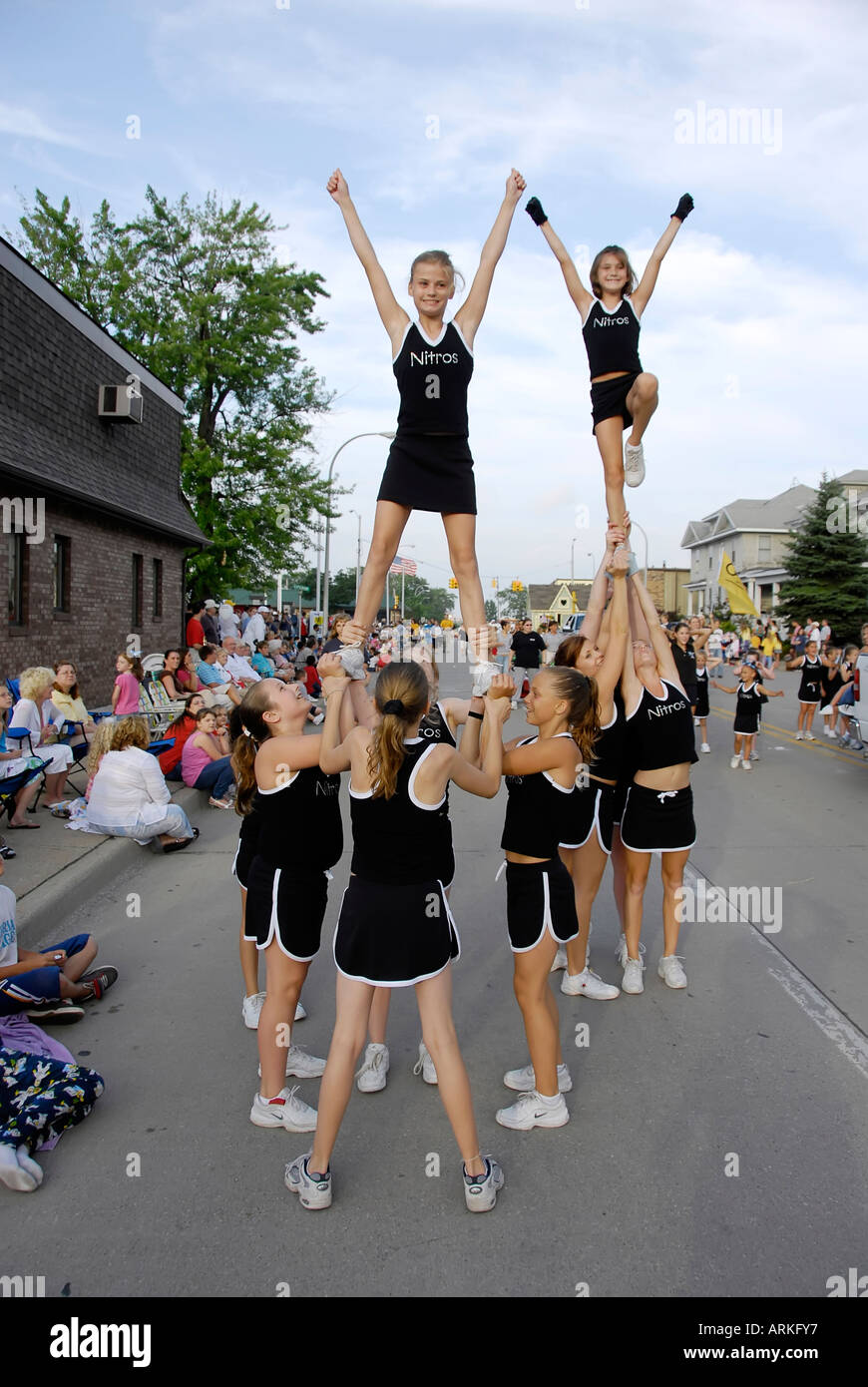 Cheerleaders perform in a parade Detroit Michigan Stock Photo - Alamy