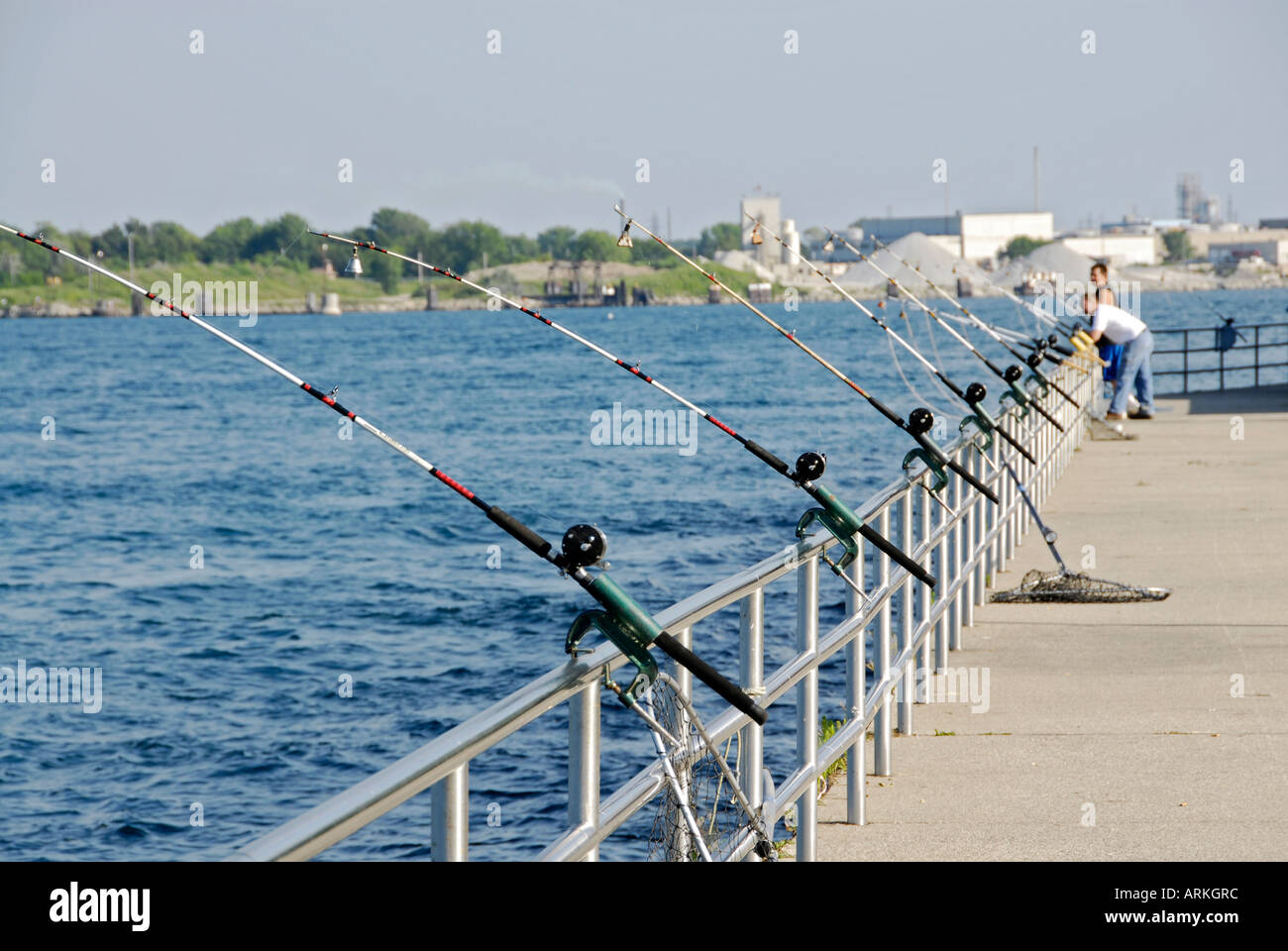 Fishing on the St Clair River at Port Huron Michigan MI Stock Photo