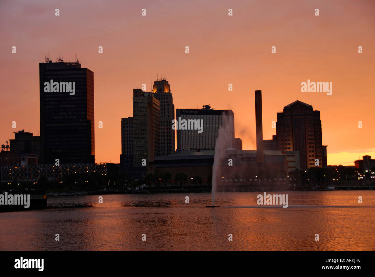 Toledo Ohio OH skyline at sunset Stock Photo