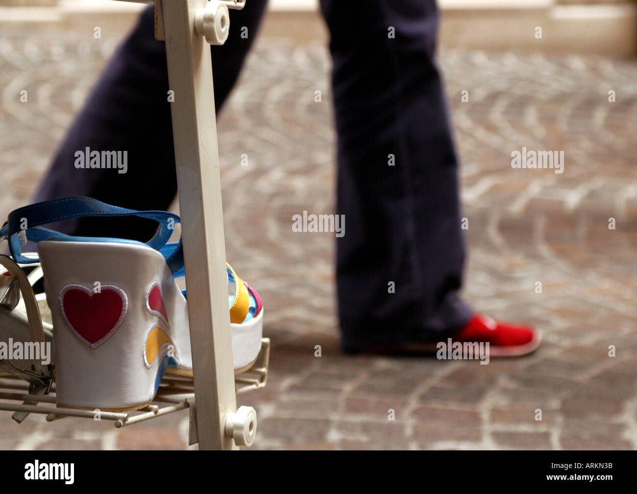 Shoes displayed outside a shoe shop in Malcesine Italy Stock Photo Alamy