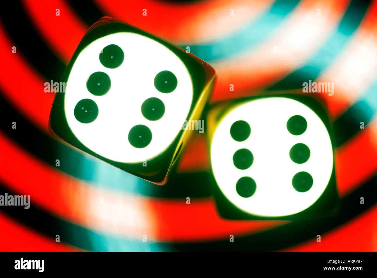 two metal dice on contemporary background Stock Photo