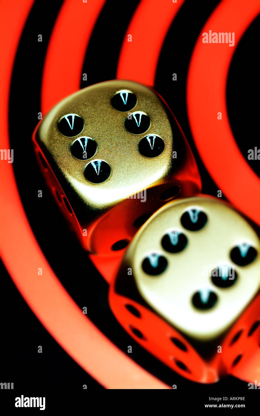 two metal dice on contemporary background Stock Photo