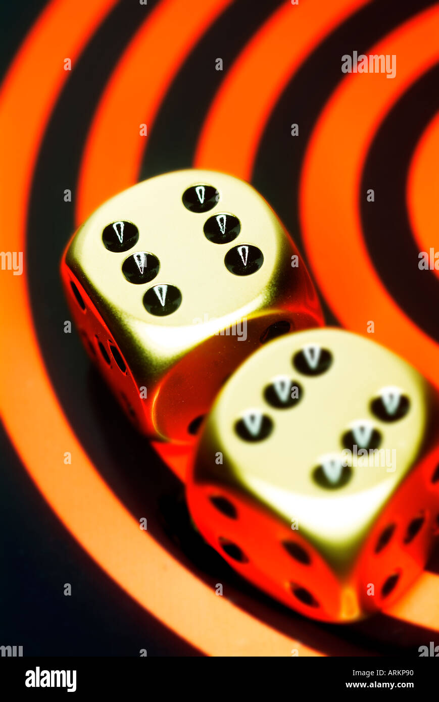 two metal dice on contemporary background Stock Photo
