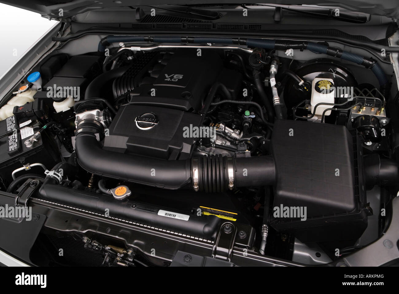 2008 Nissan Pathfinder SE in Silver - Engine Stock Photo