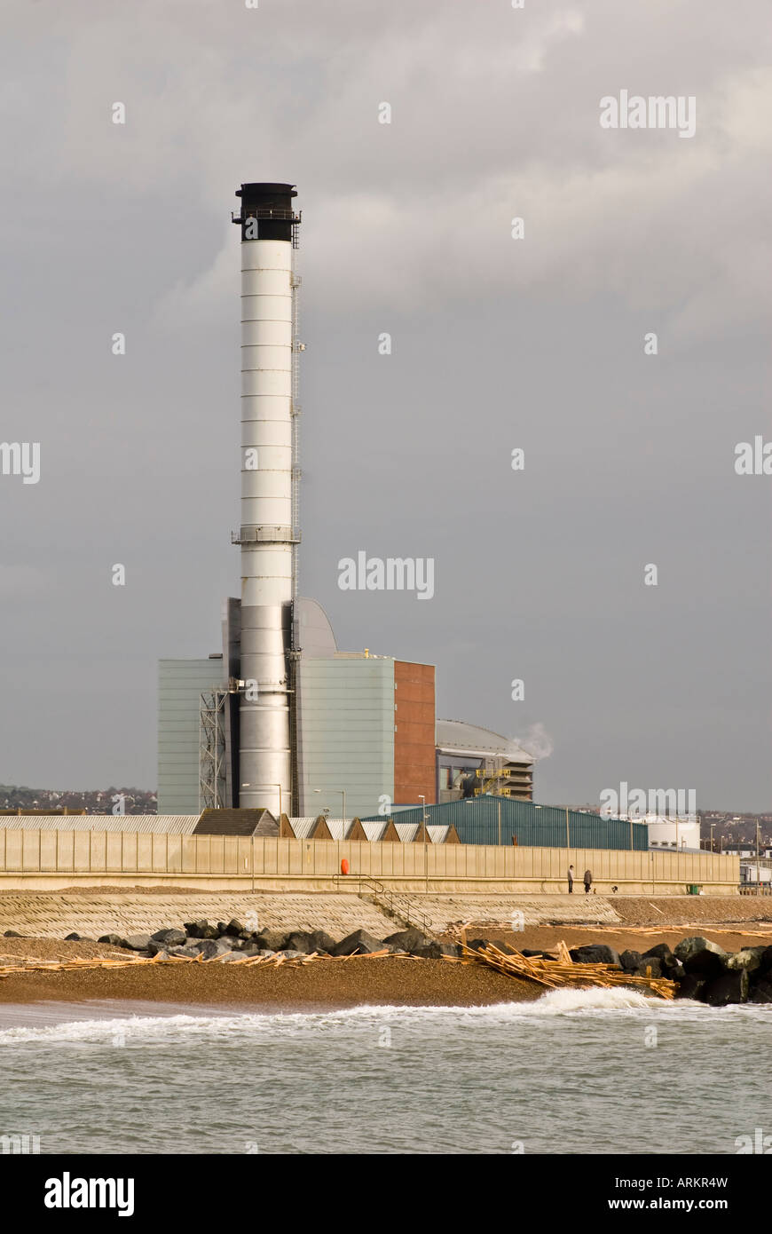 power station wreckage seashore pollution view panorama sea shore beach seaside Stock Photo