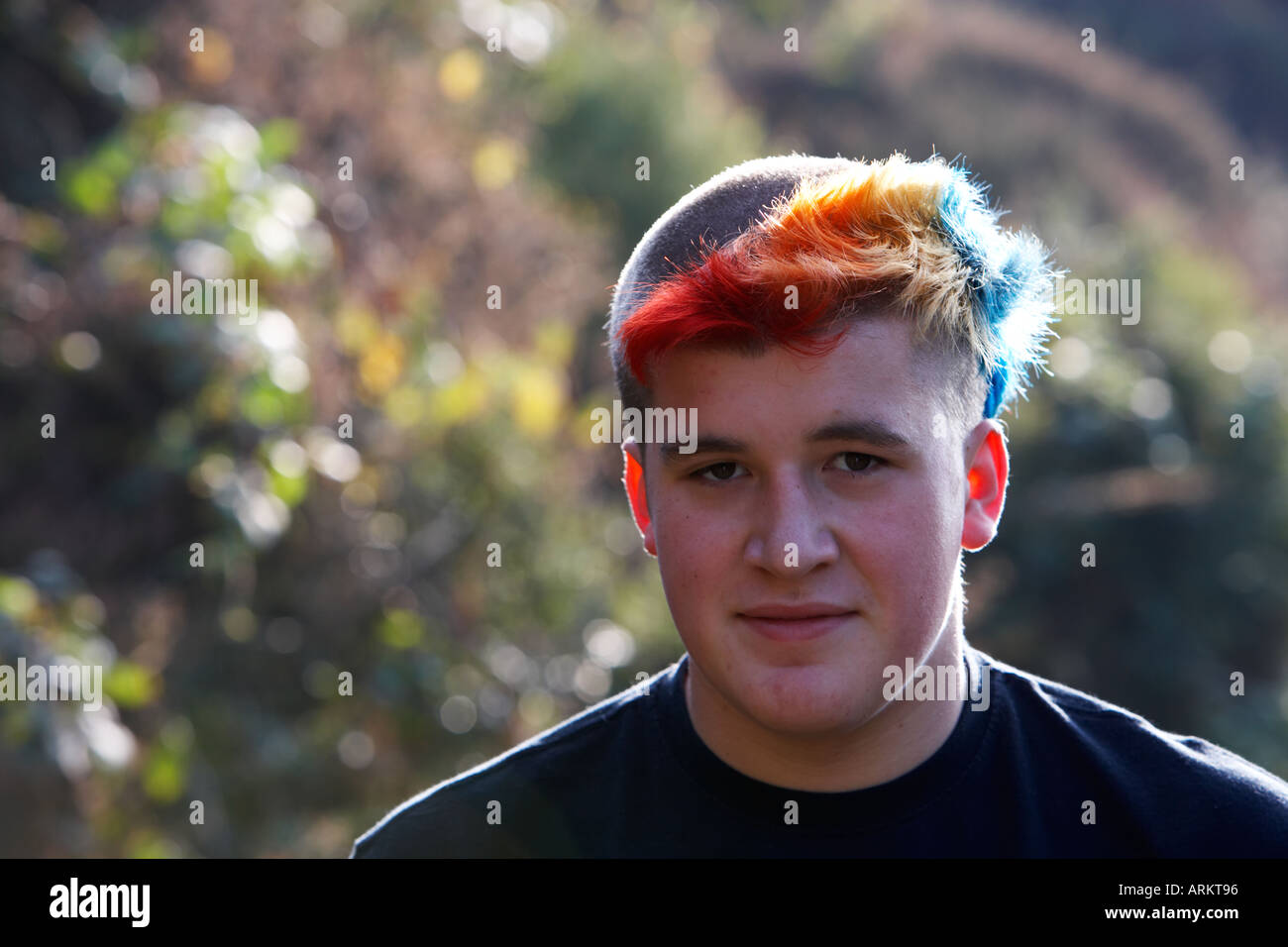 young man with colourful punk hairstyle Stock Photo