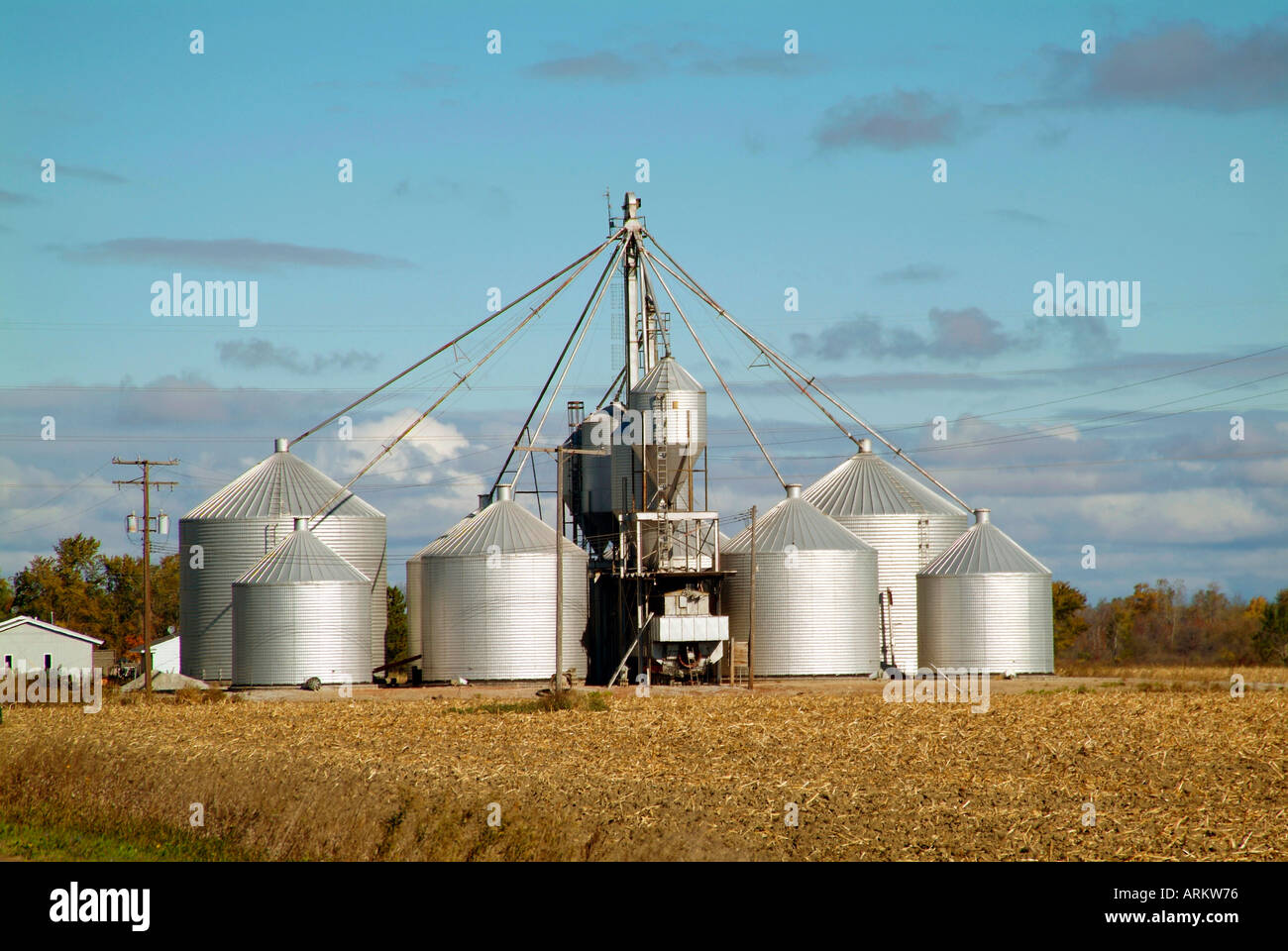 corn storage cribs or silo bins Stock Photo Alamy