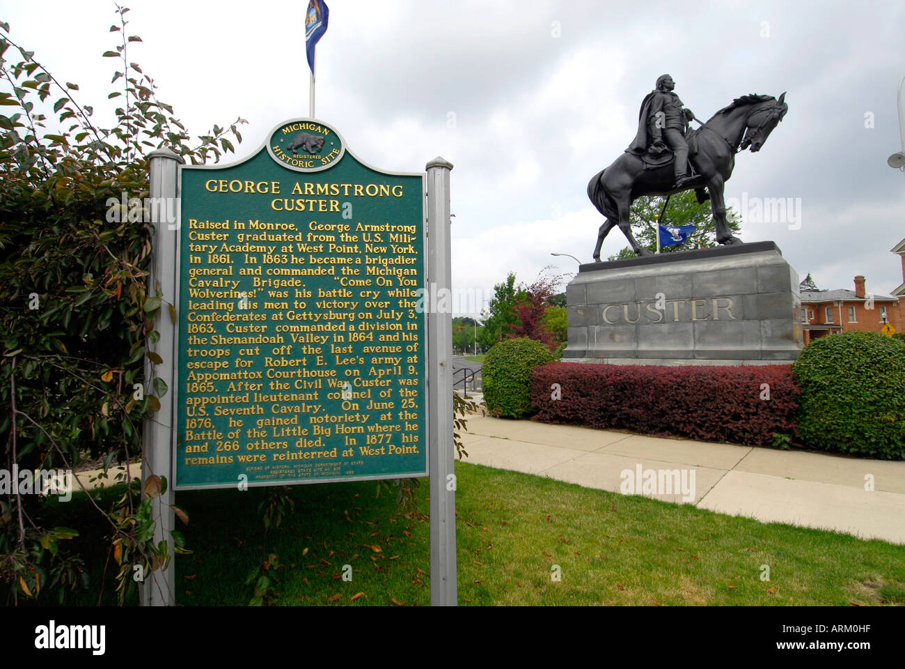 General George A Custer statue and boyhood home in Monroe Michigan MI Stock Photo