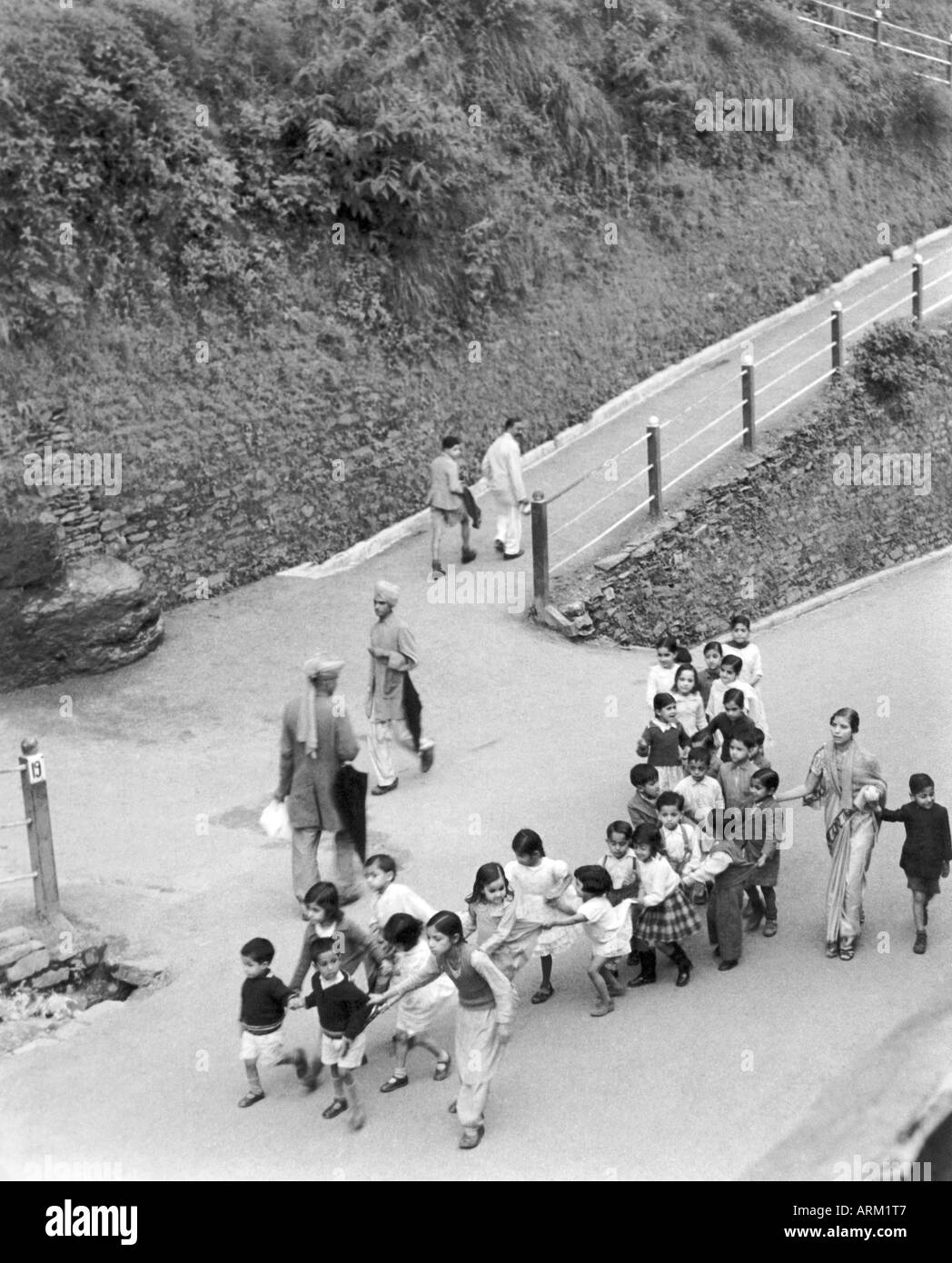 VRB101440 Portrait of Indian children going to school India 1940 s Stock Photo