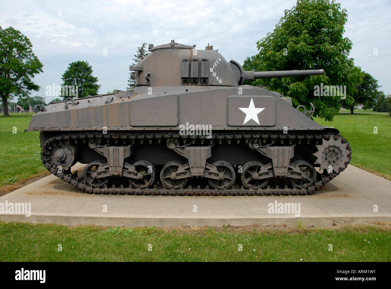 Mark I Sherman world war two military army tank located on the grounds of the Veterans Memorial Hospital at Sandusky Ohio OH Stock Photo