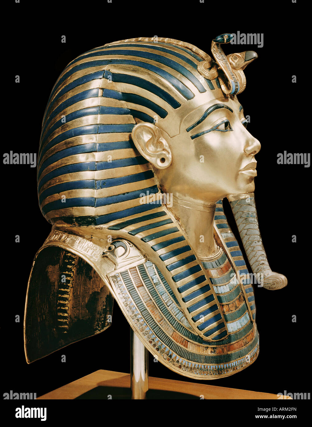 Tutankhamun's funeral mask in solid gold inlaid with semi-precious stones, from the tomb of the pharaoh Tutankhamun Stock Photo