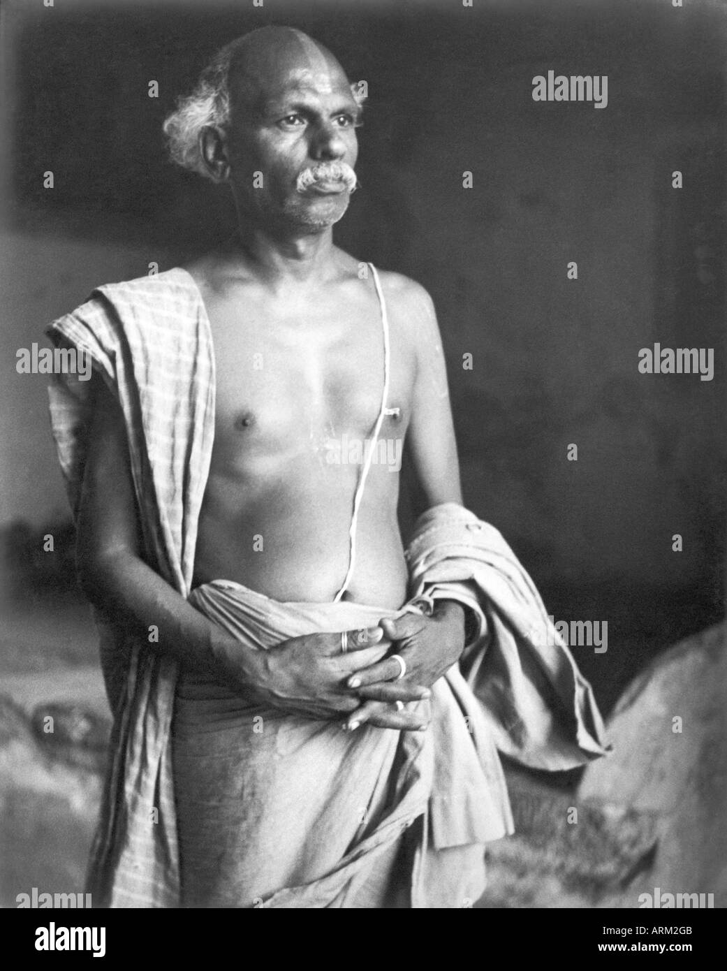old vintage Portrait of Indian rural man from Tamil Nadu India 1940s Stock Photo