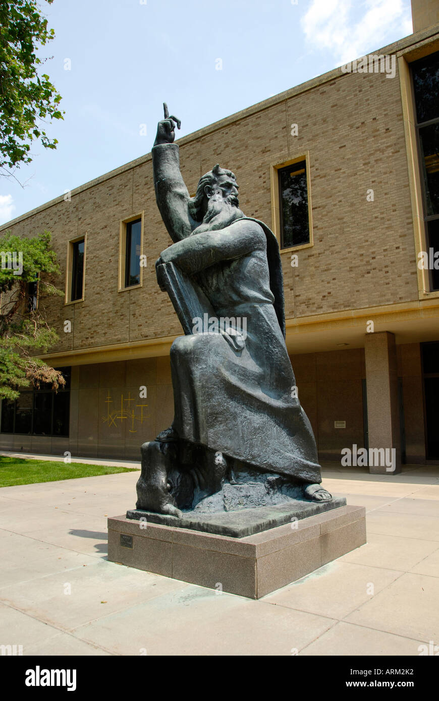 Statue of Moses by Joseph Turkalj University of Notre Dame campus at South Bend Indiana IN Stock Photo