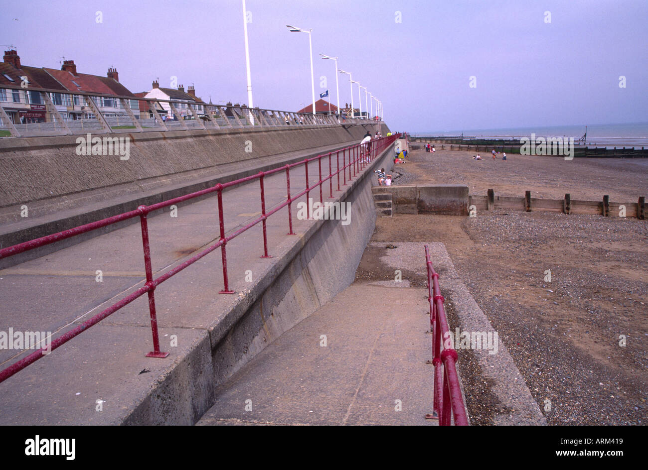 Sea wall coastal defence Hornsea Holderness coast East Yorkshire Stock
