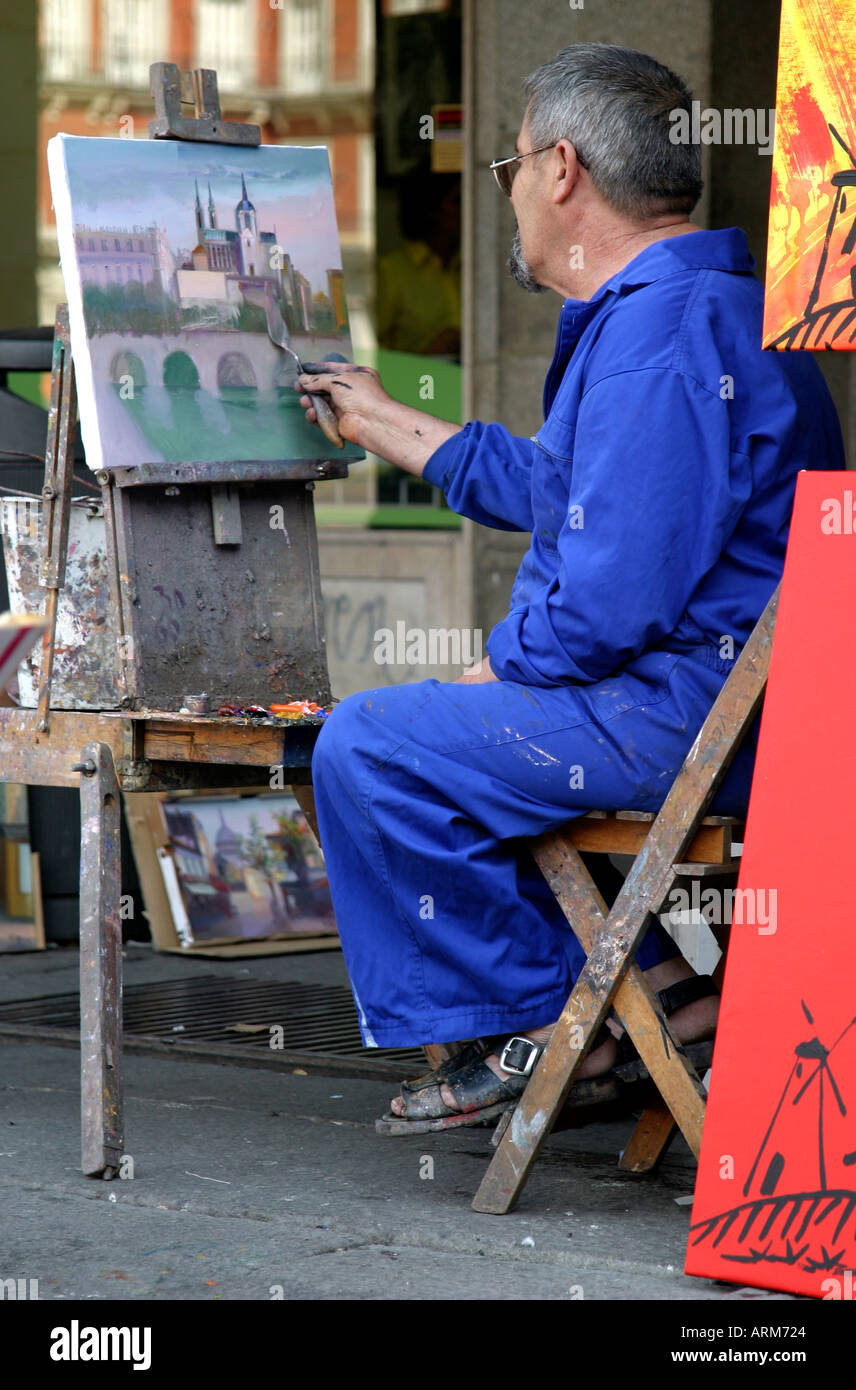 Spain Madrid Plaza Mayor Street Painter Painting Art Stock Photo Alamy