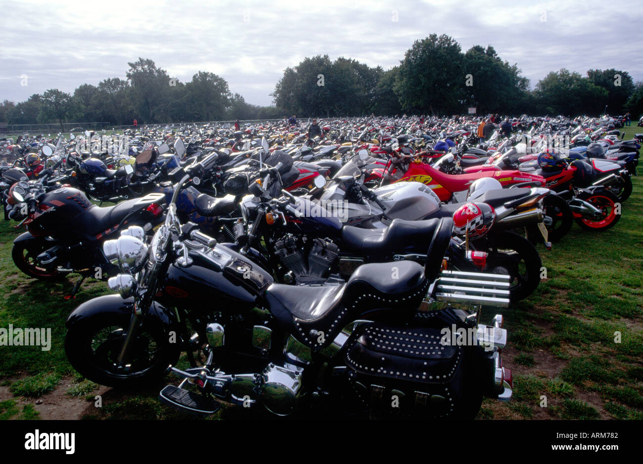 Motorcycle Rally Stage Motorcycles parked at a rally Stock Photo - Alamy