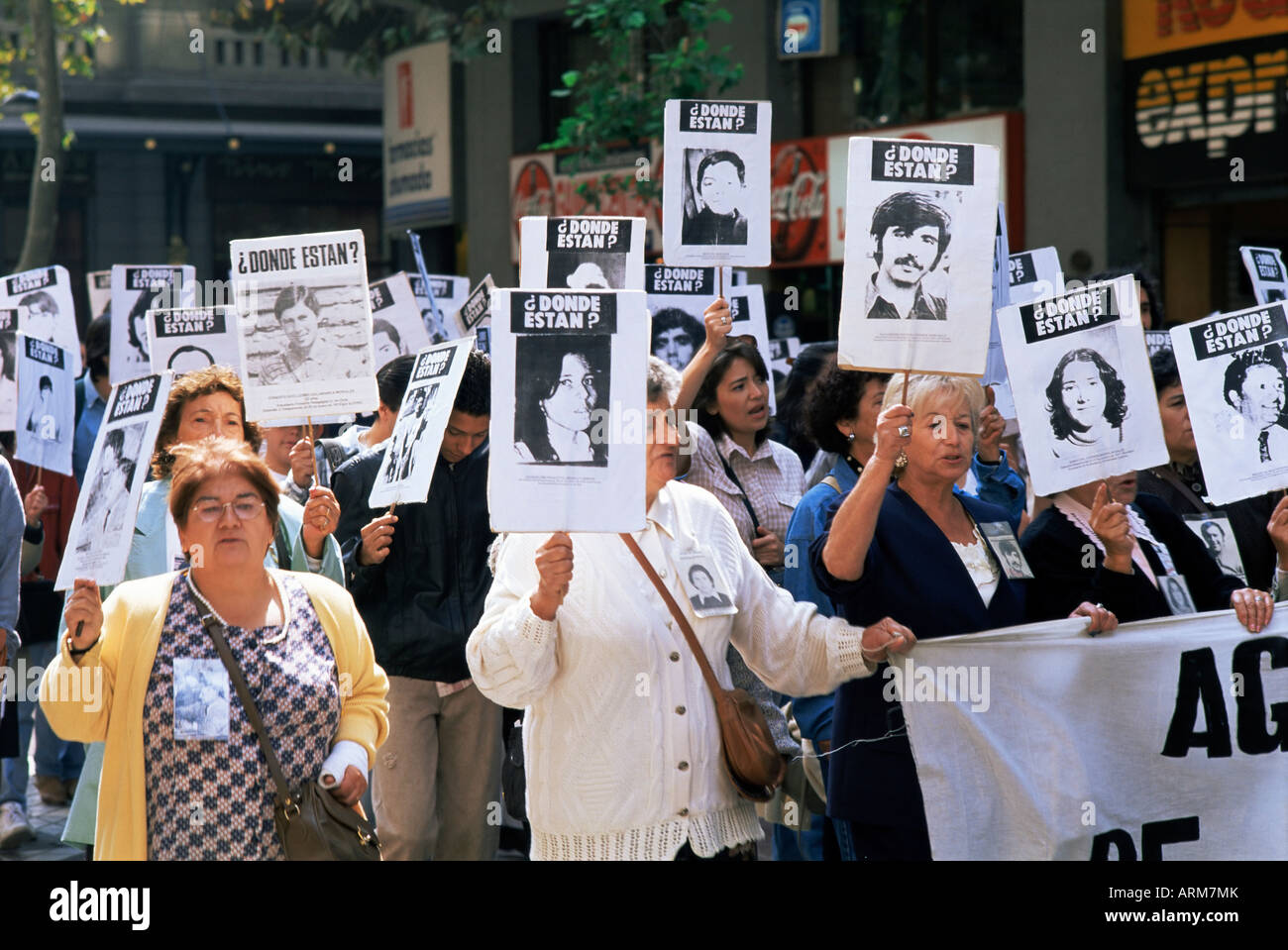 Protest by Mothers of the Missing (Desaparasidos), Chileans who disappeared during Pinochet's dictatorship, Santiago, Chile Stock Photo