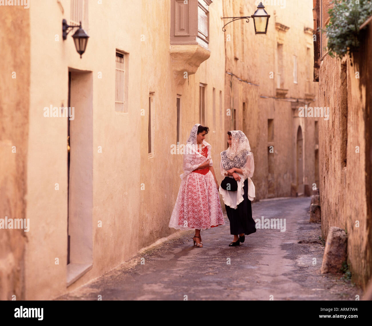 Women in National Dress Malta Stock Photo