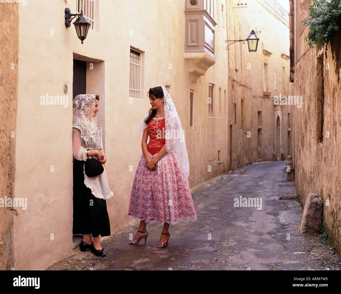 Women in National Dress Malta Stock Photo Alamy