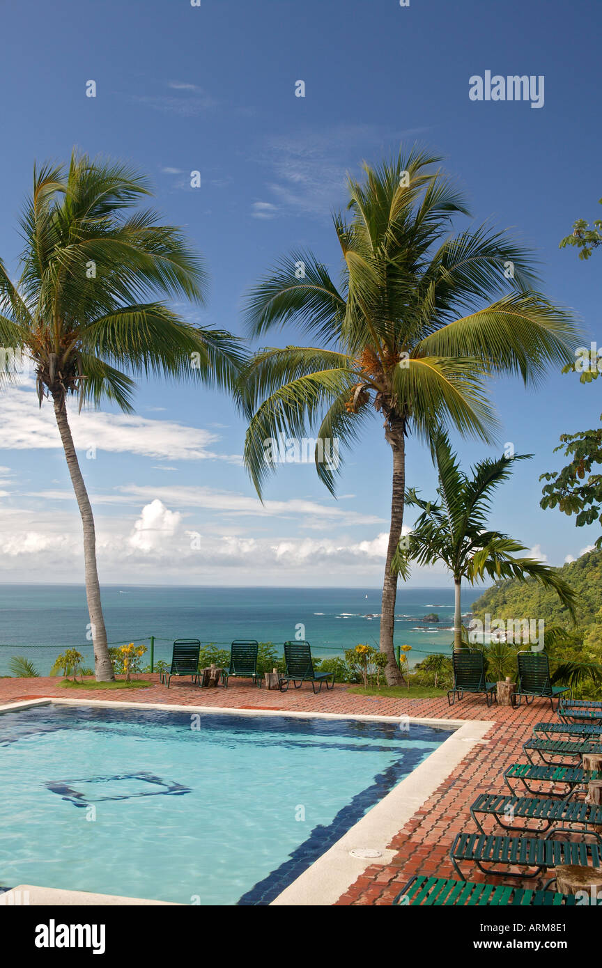 The pools of the Costa Verde hotel and the Pacific Ocean from Manuel Antonio Costa Rica Stock Photo